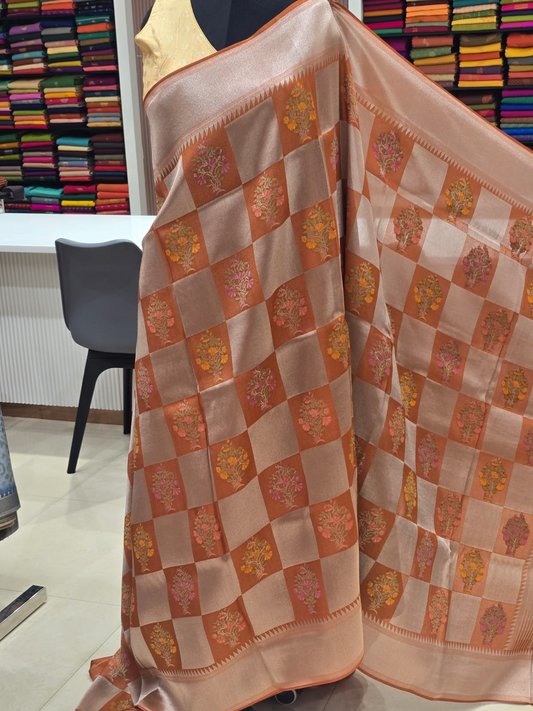Dark Orange Banaras Saree