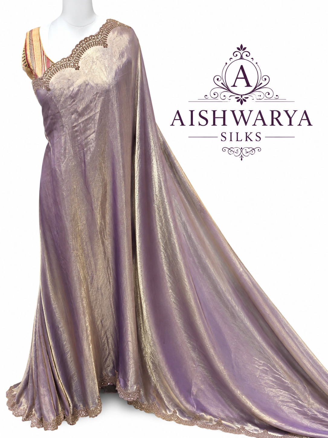 Lavender Lilac Silk Saree with Elegant Scallop Cut Work Border
