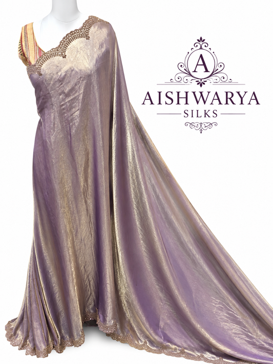 Lavender Lilac Silk Saree with Elegant Scallop Cut Work Border