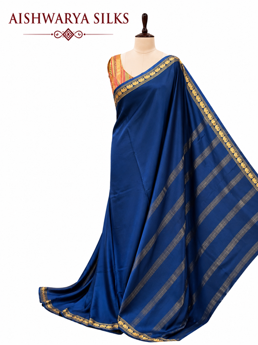 Navy Blue Pure CSS Jari Mysore Silk Saree
