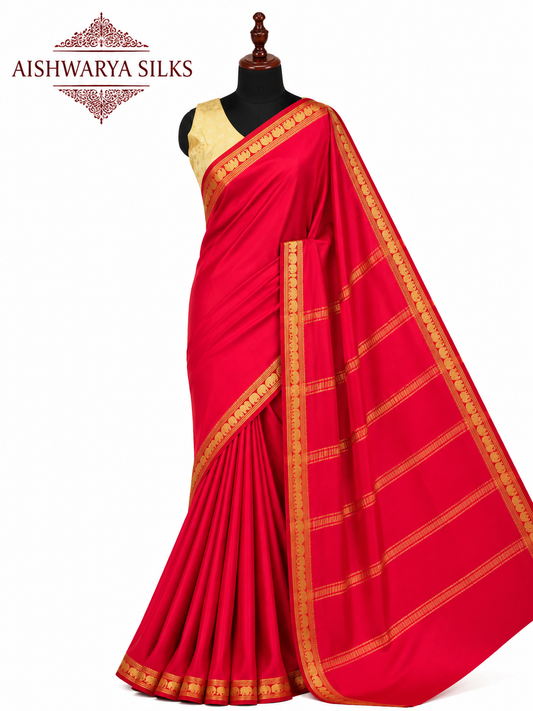 Ruby Red Pure CSS Jari Mysore Silk Saree ❤️✨