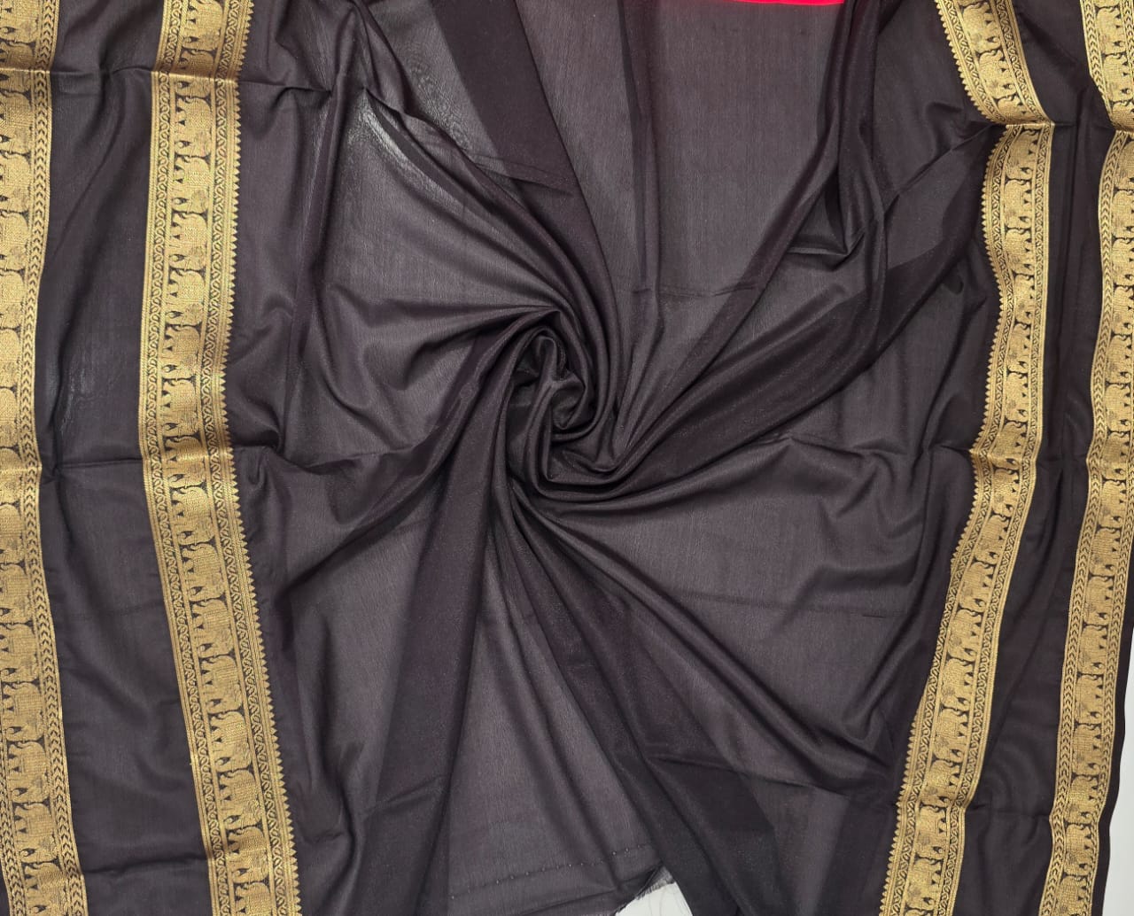 Red & Black Semi Mysore Crepe Saree