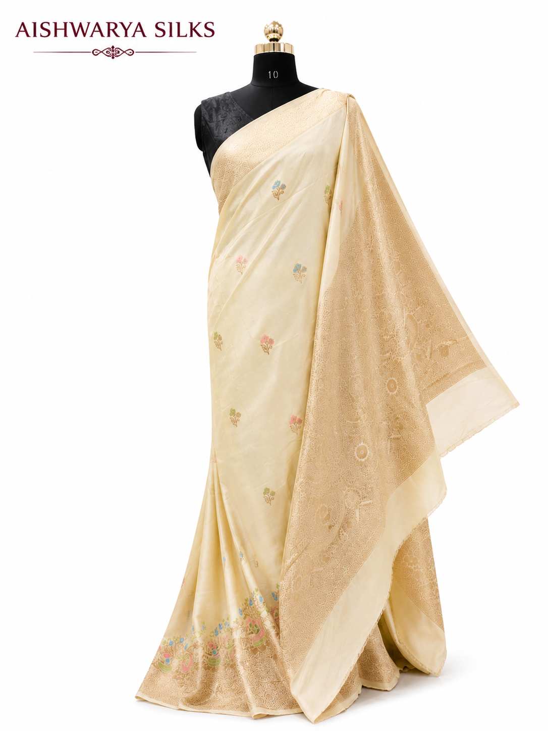 Cream with black blouse designer Banarasi Saree