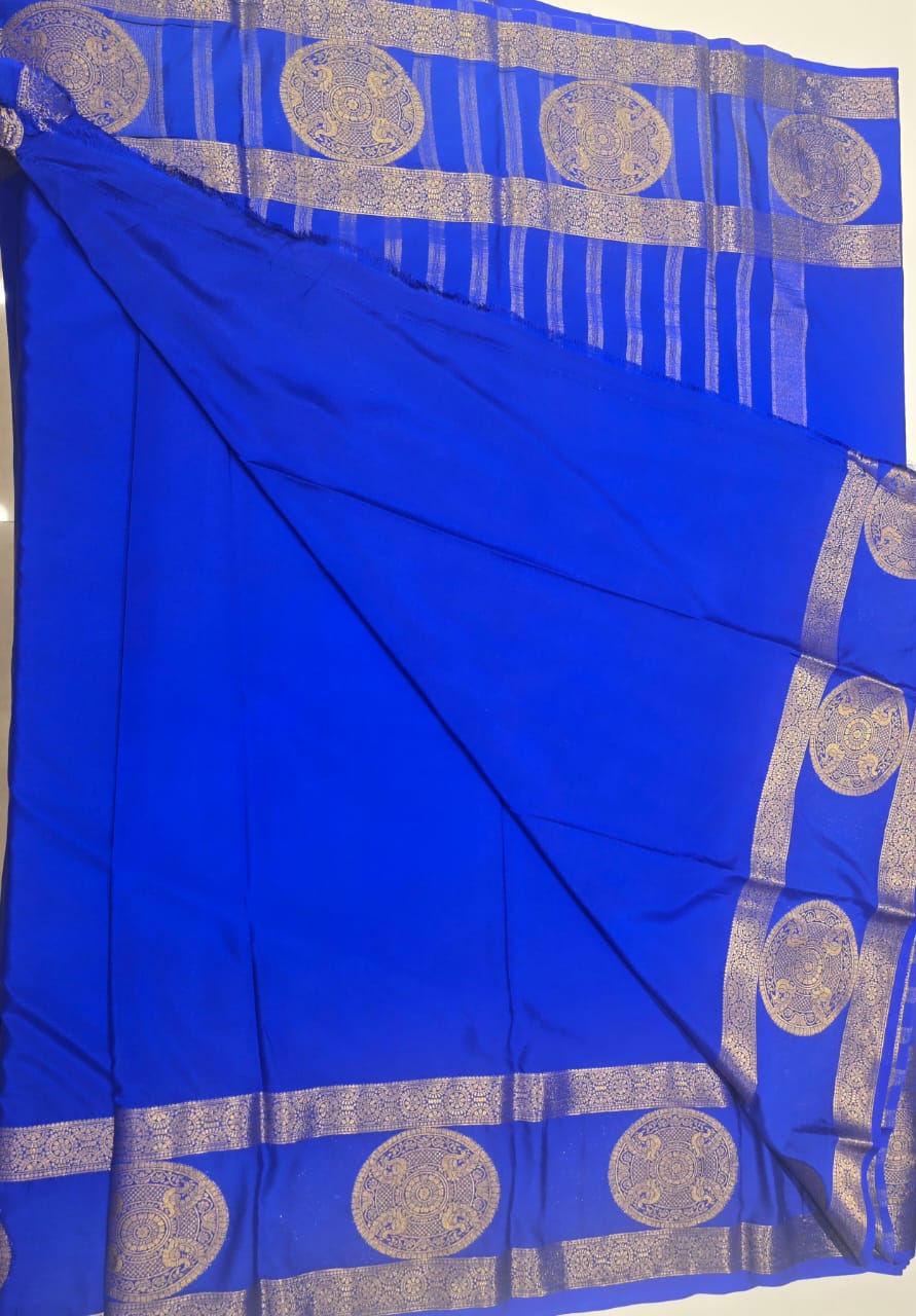 Royal Blue Semi Mysore Crepe Saree