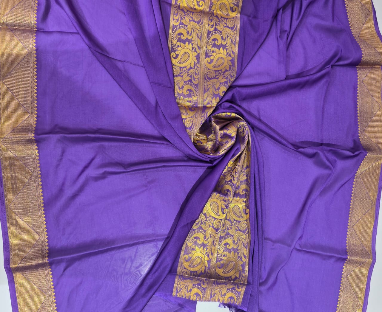 Red & Lavender Semi Mysore Crepe Saree