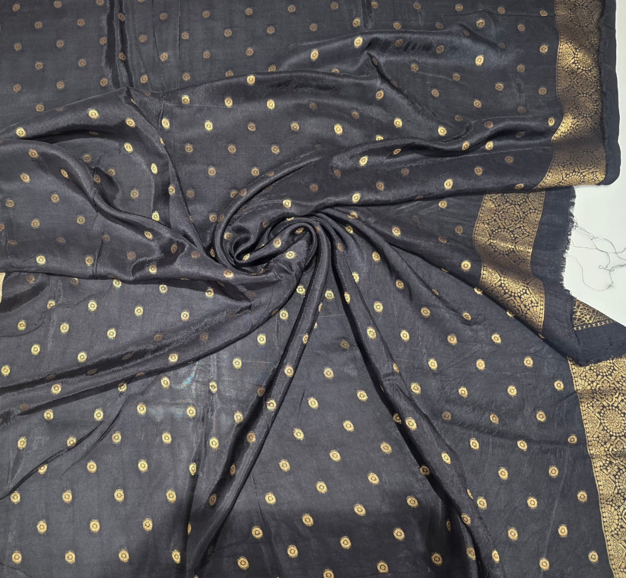 Cream with black blouse designer Banarasi Saree