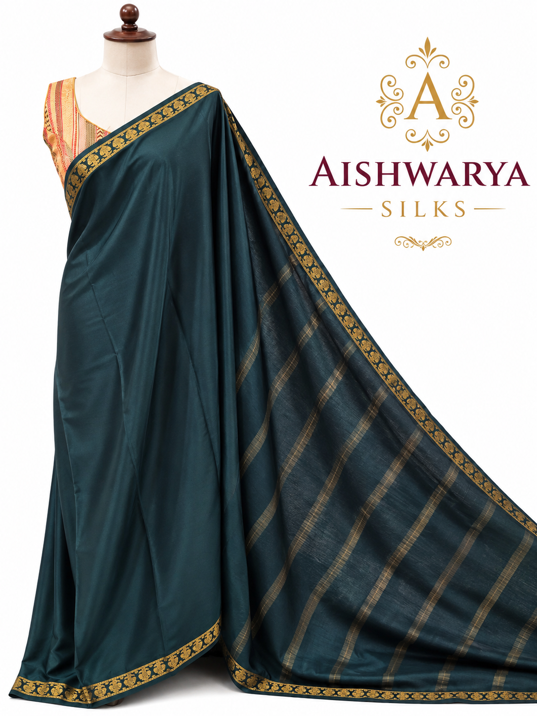 Dark Green Pure CSS Jari Mysore Silk Saree 💚✨