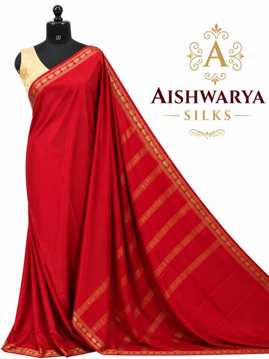 Red Pure CSS Jari Mysore Silk Saree ❤️✨